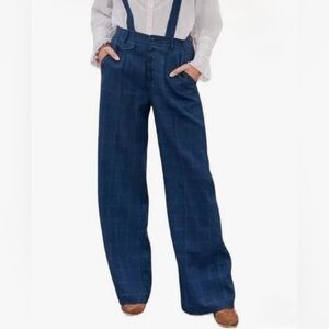 Sundance Roseville Suspender Linen Blend Pants Women’s Size 14 Boho Lagenlook